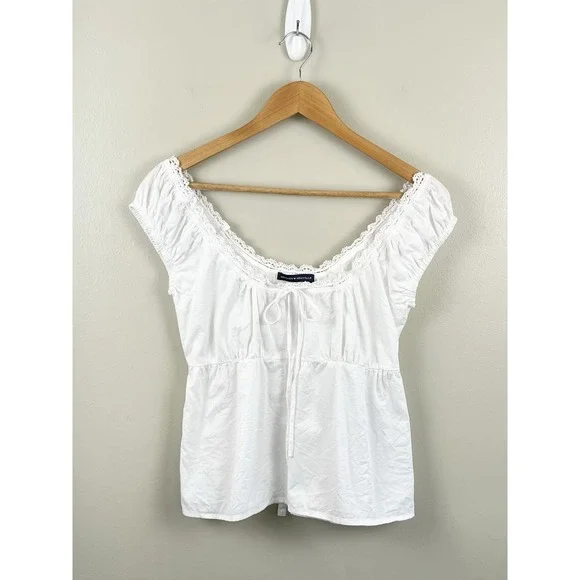 Brandy Melville Babydoll Top White 100% Cotton Ribbon Crochet Coquette Sz M/L? - Picture 1 of 7